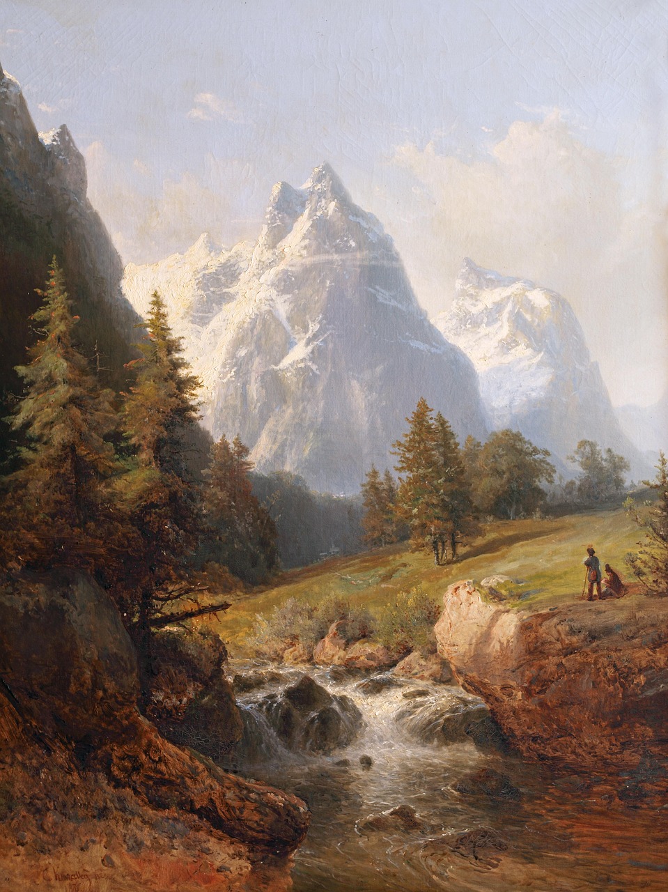 mountain, paint, ancient, nature, painting, landscape, trip